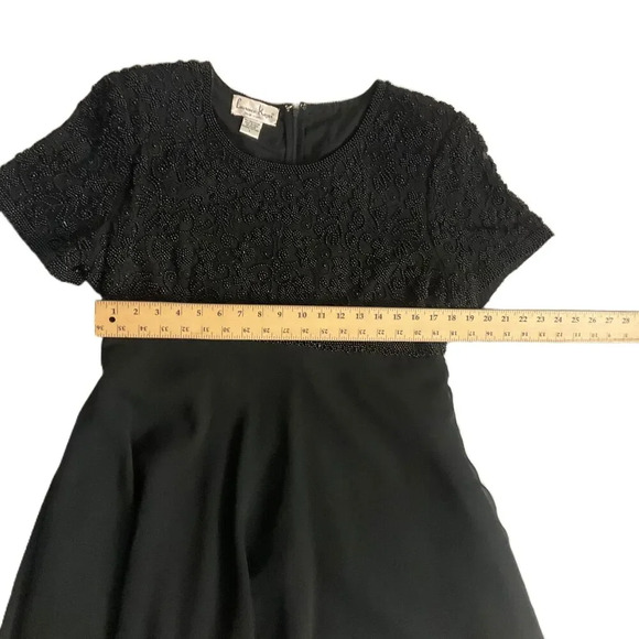 Vintage Black Heavily Beaded Short‎ Sleeve A Line Dress Large - Picture 3 of 5